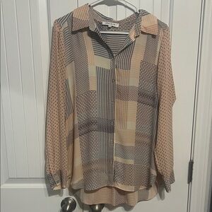 Rose & Olive Beige and Black Button Down Shirt